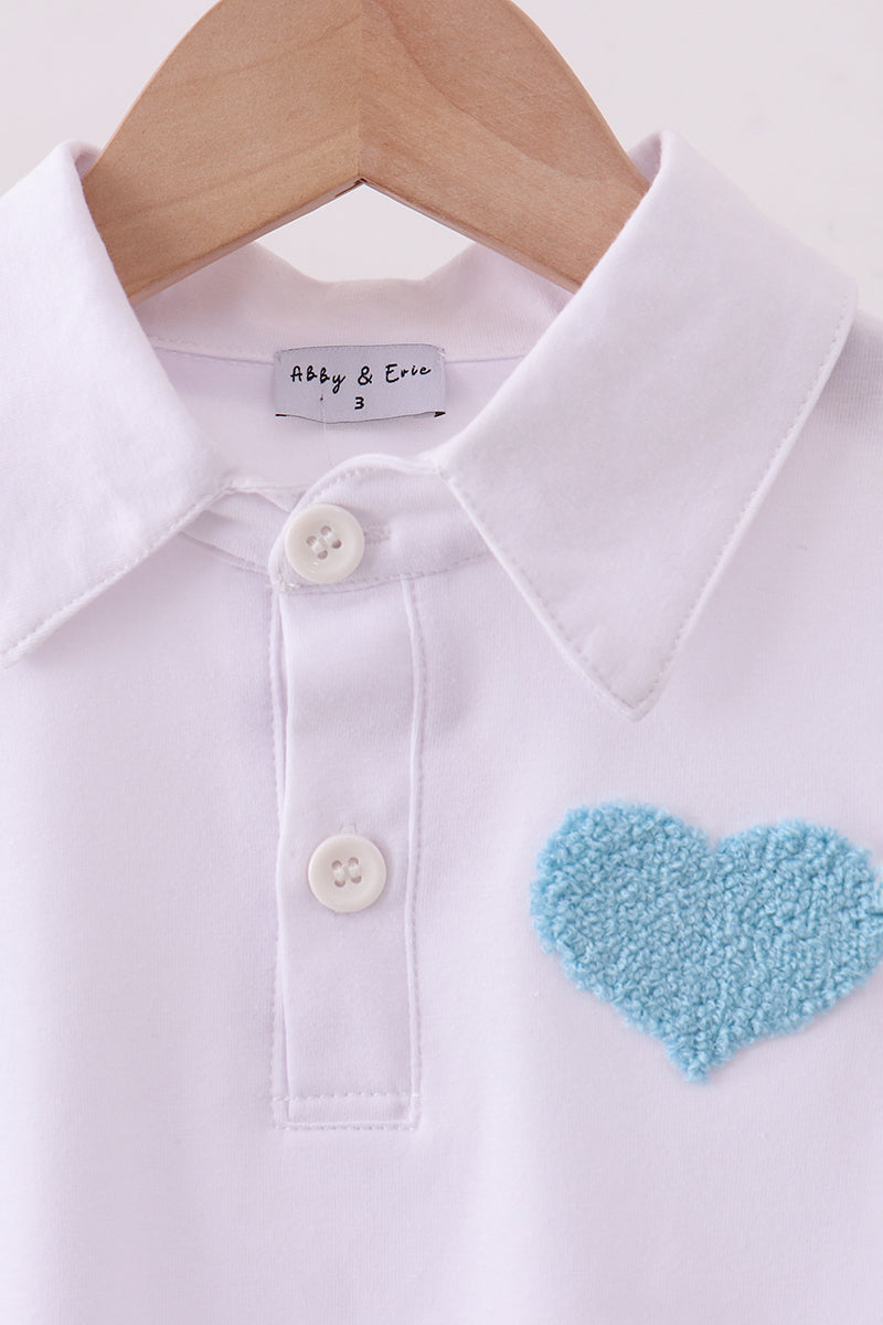 Blue heart french knot button down top