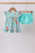Blue sailboat print ruffle bloomer set