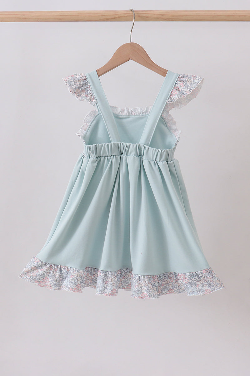 Blue floral bunny applique ruffle dress