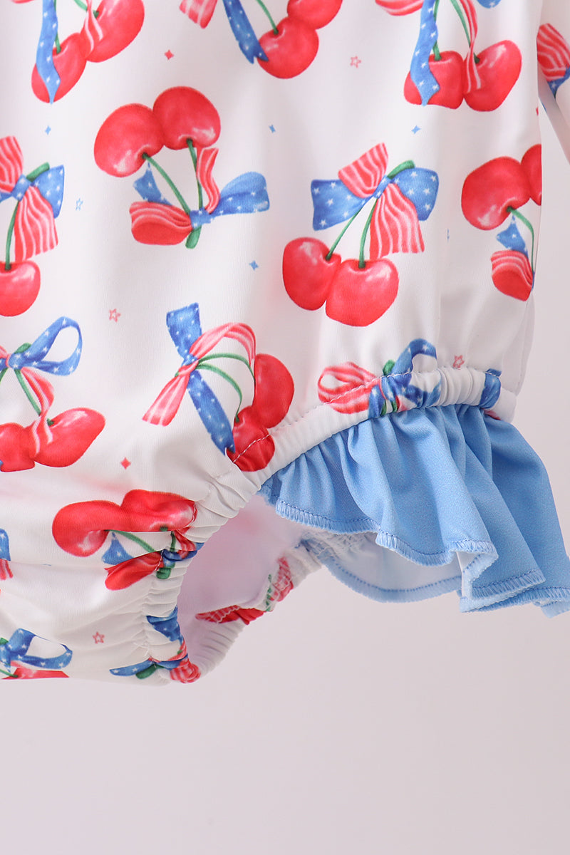 Blue cherry print rashguard