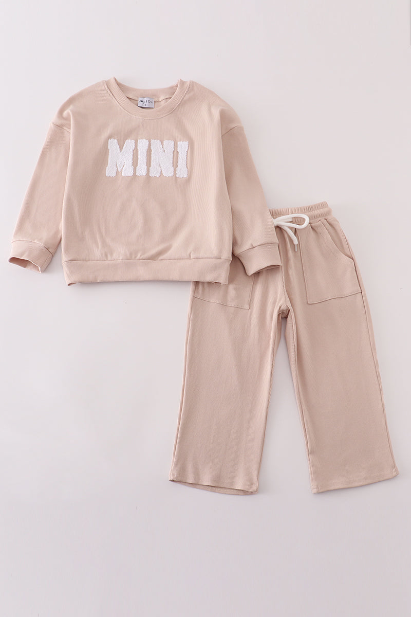 Cream MINI french knot pants set