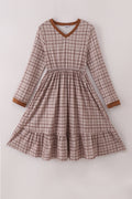 Brown plaid mom dress