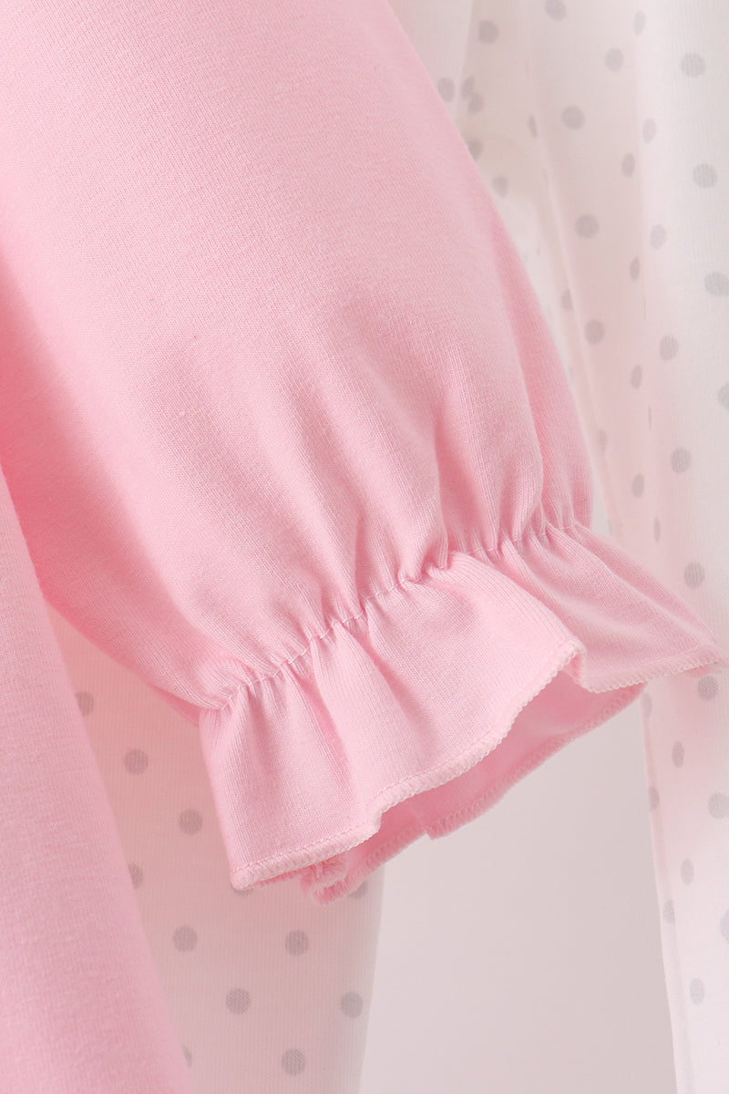 Pink Lil sister embroidery ruffle pants set