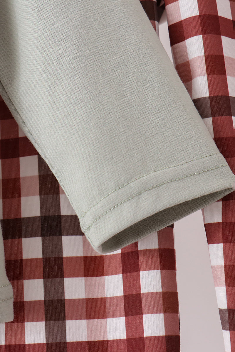 Sage Turkey Applique Plaid Pants Set