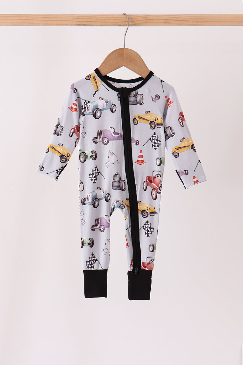 Black Racing Zip Bamboo Romper