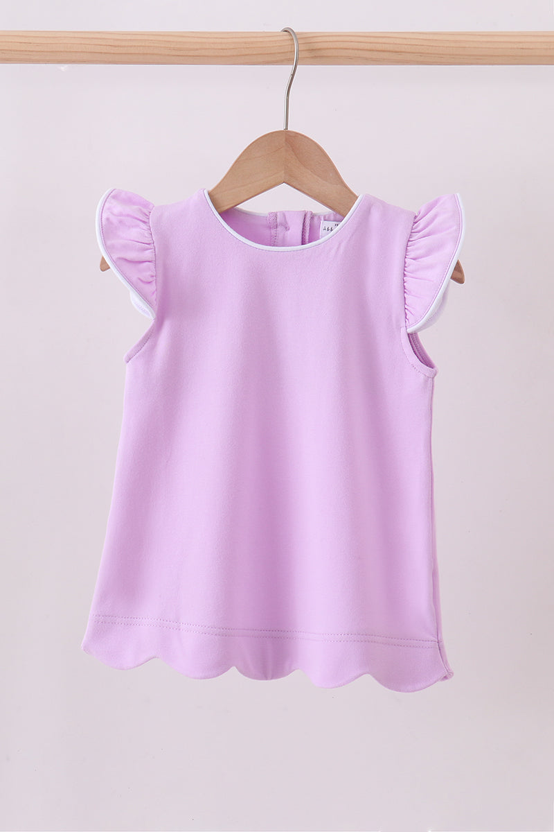 Purple flutter sleeve scalloped top