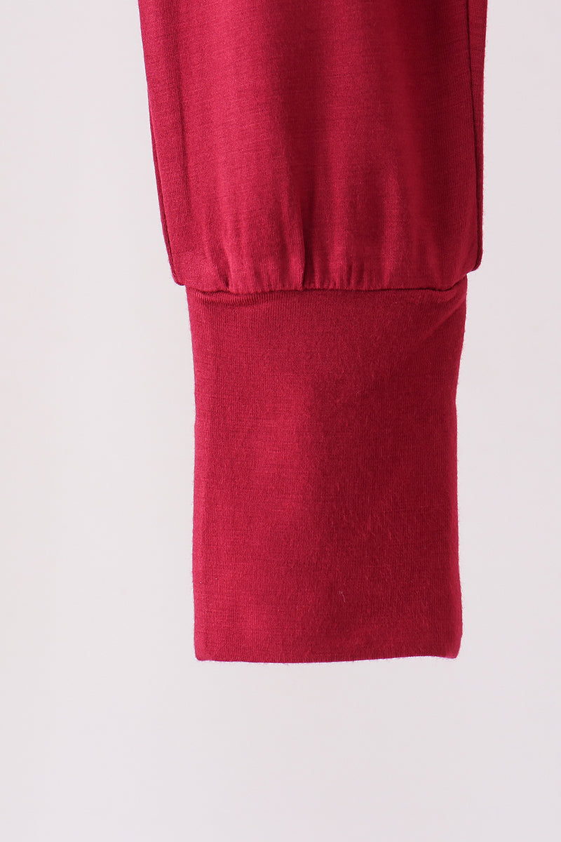 Burgundy ruffle zipper bamboo romper