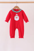 Red christmas santa embroidery ruffle romper