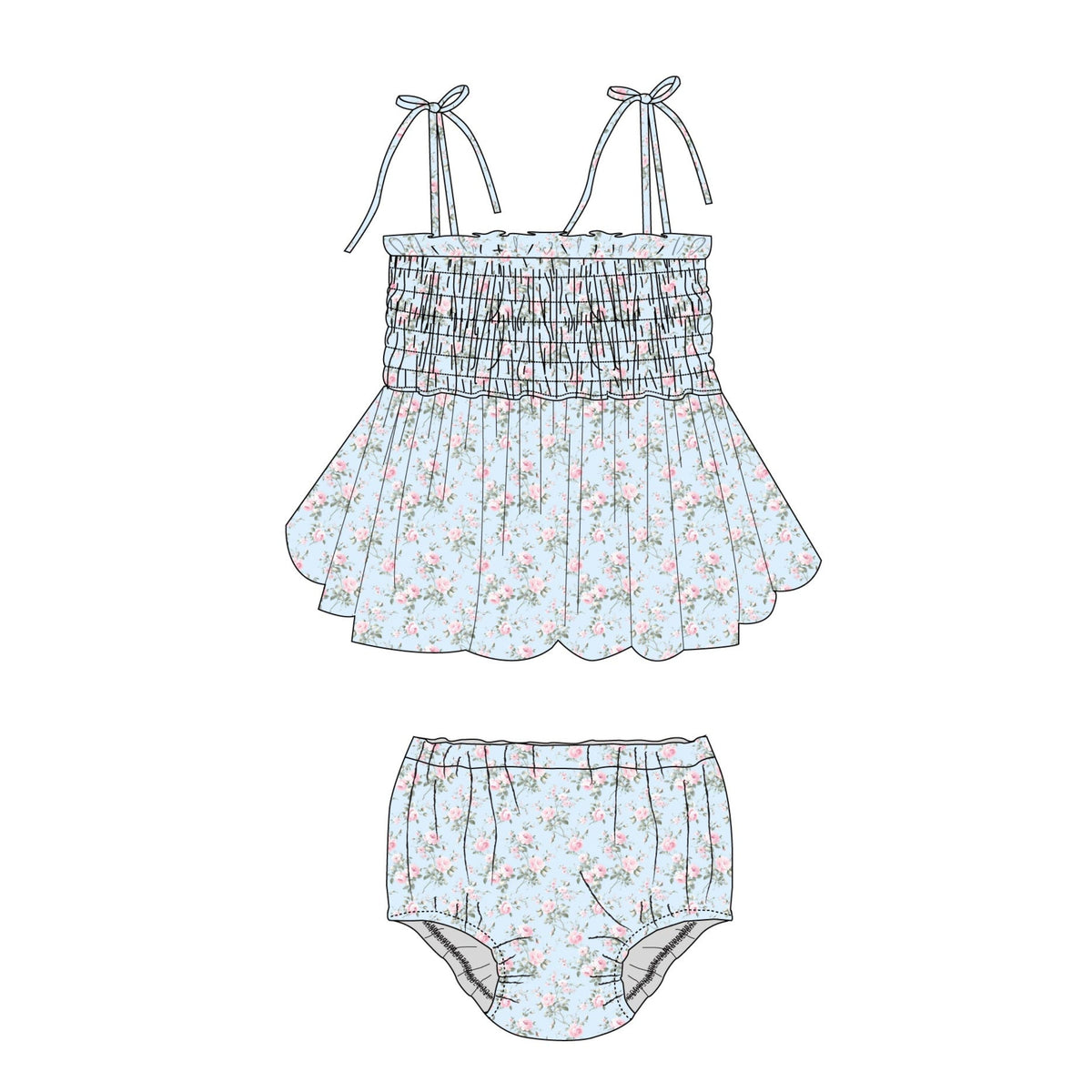 Eloise - Smocked Diaper Dress Set