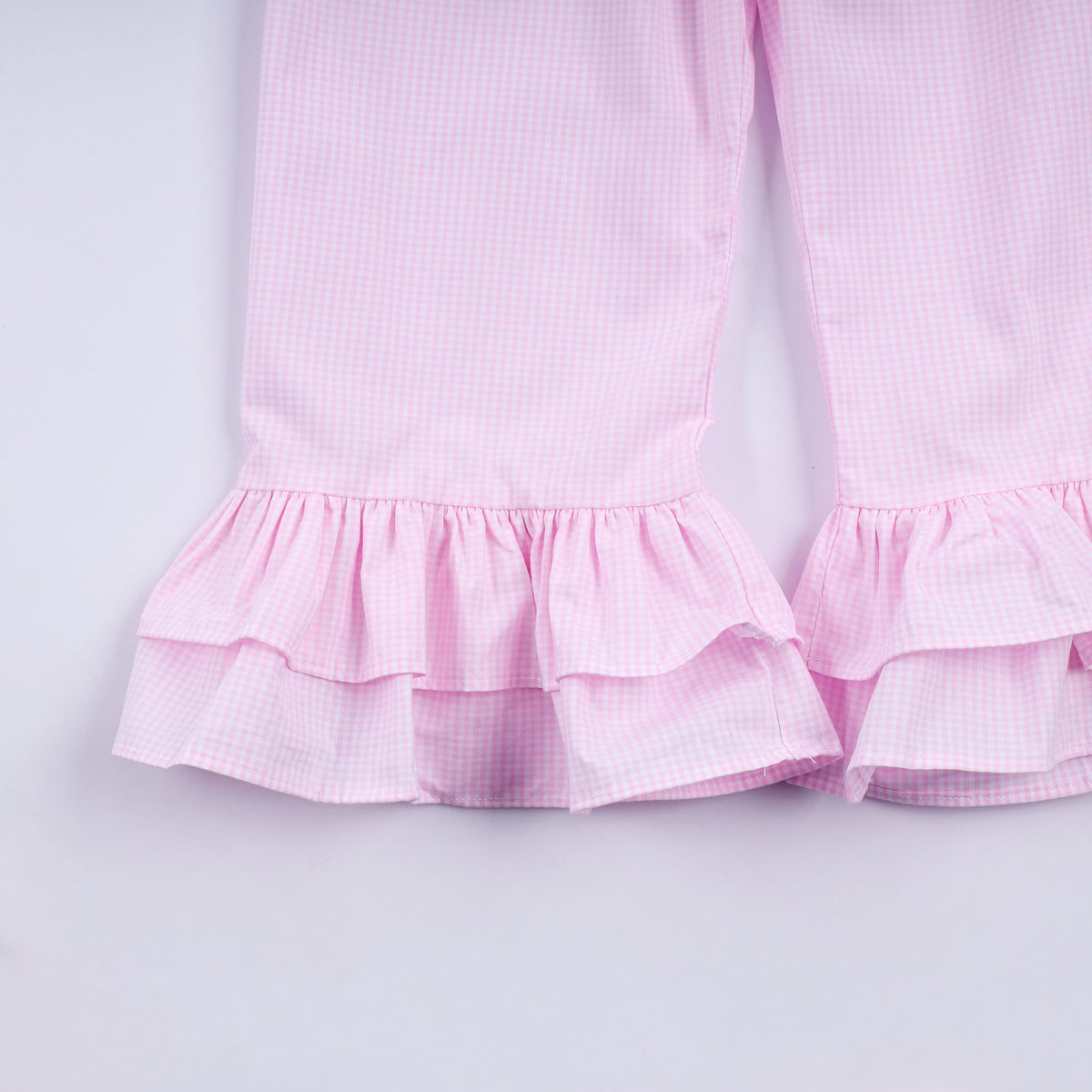 Pink christmas tree hand smocked ruffle pants set