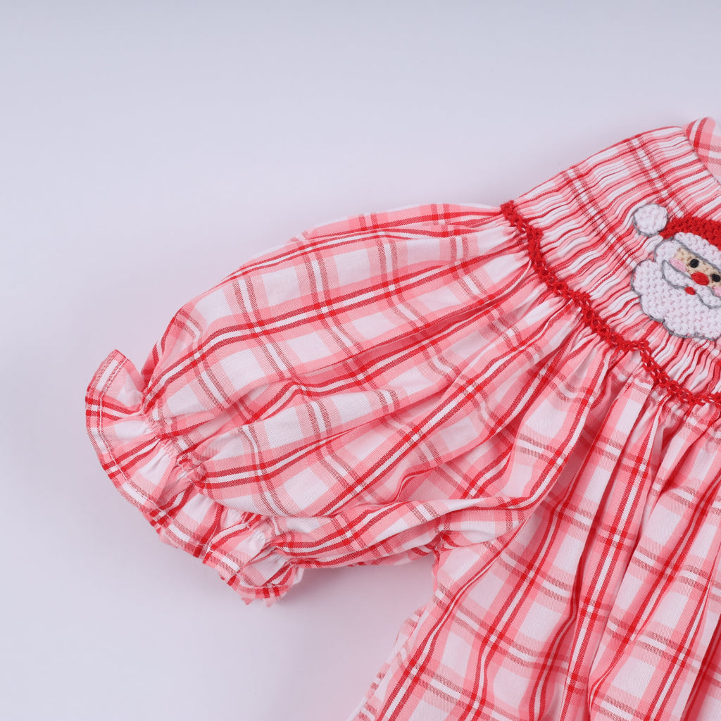 Red christmas santa claus hand smocked plaid bloomer set