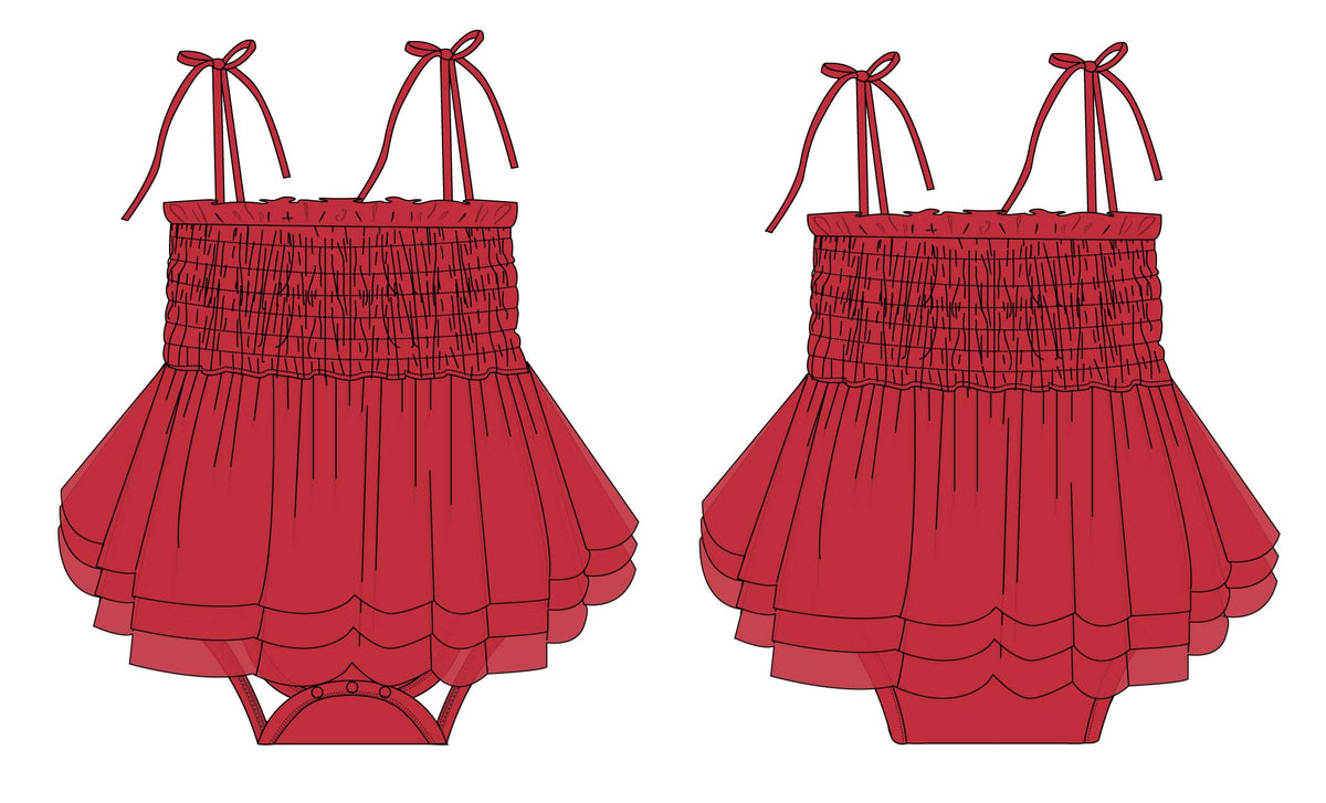 Crimson - Smocked Tulle Bodysuit Dress