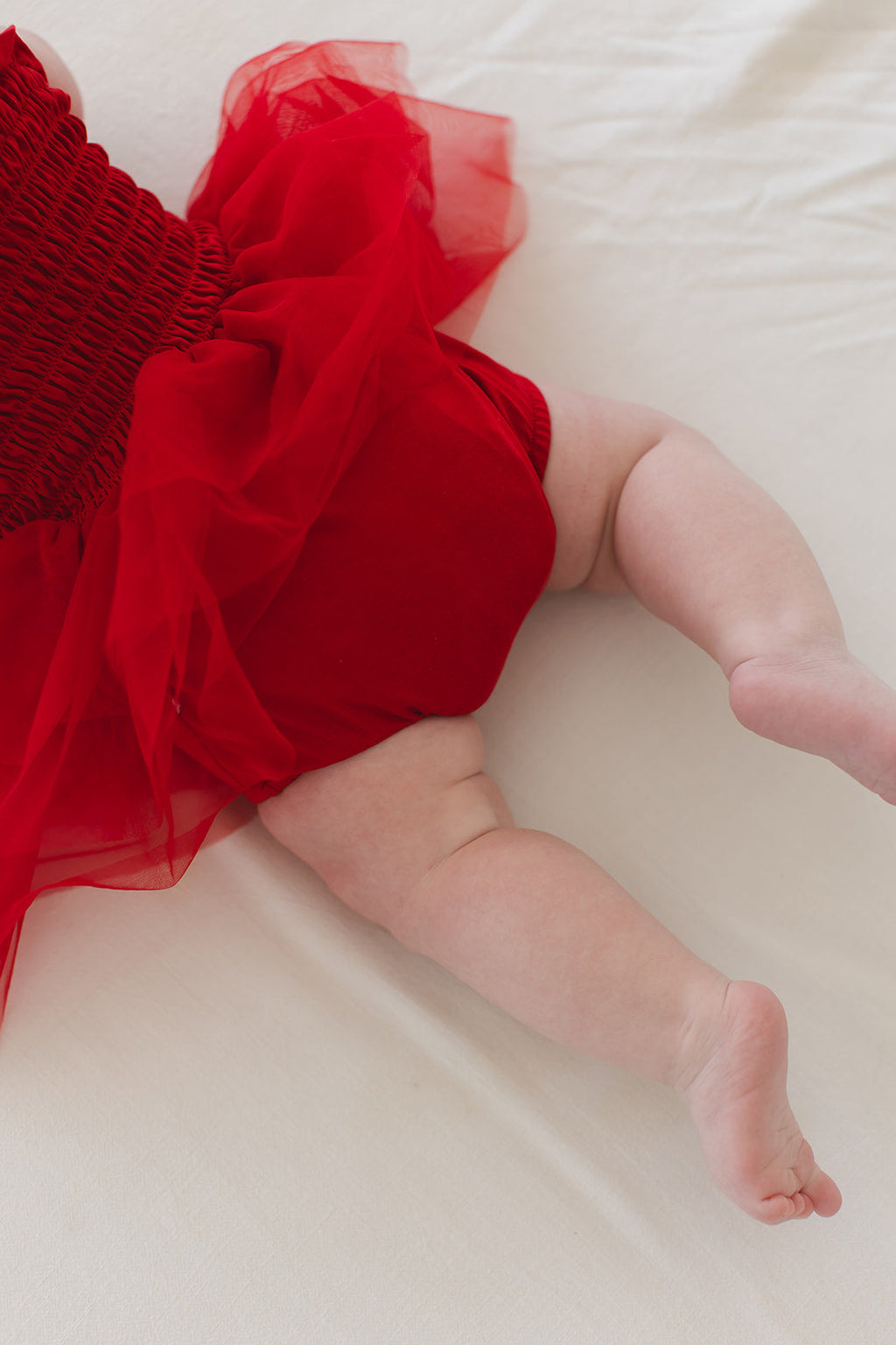 Crimson - Smocked Tulle Bodysuit Dress