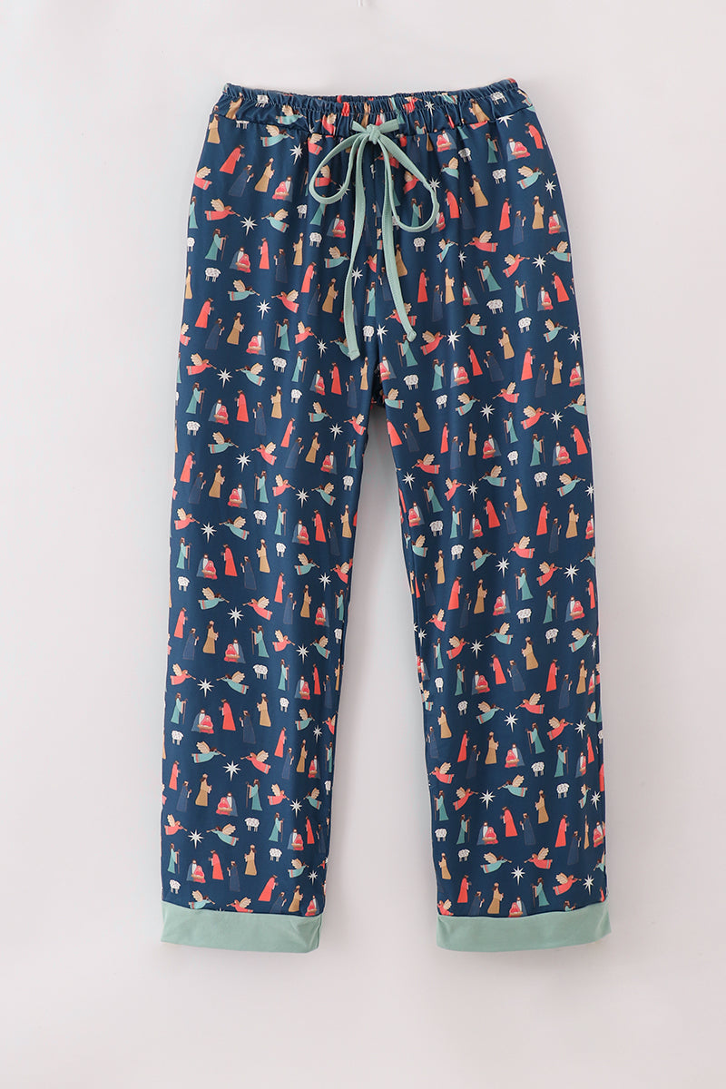 Navy nativity print dad pajamas pants
