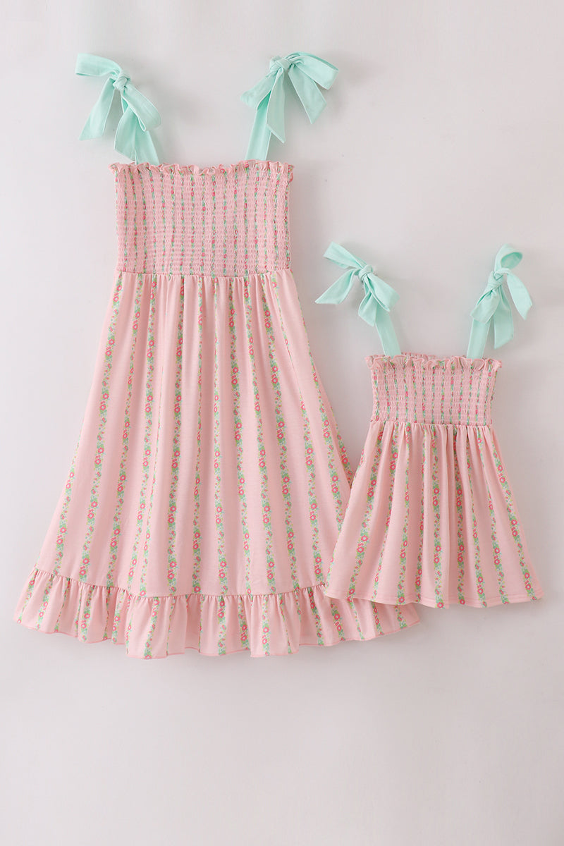 Pink floral smocked mom&me dress
