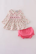 Pink rose hand smocked bloomer set