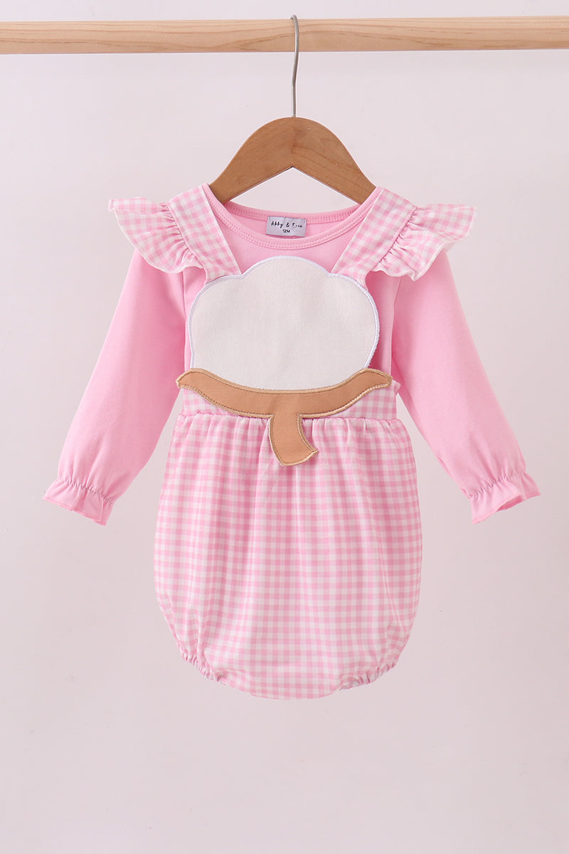 Pink cotton applique gingham 2pc set