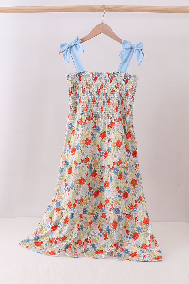 Floral smocked women tiered dress