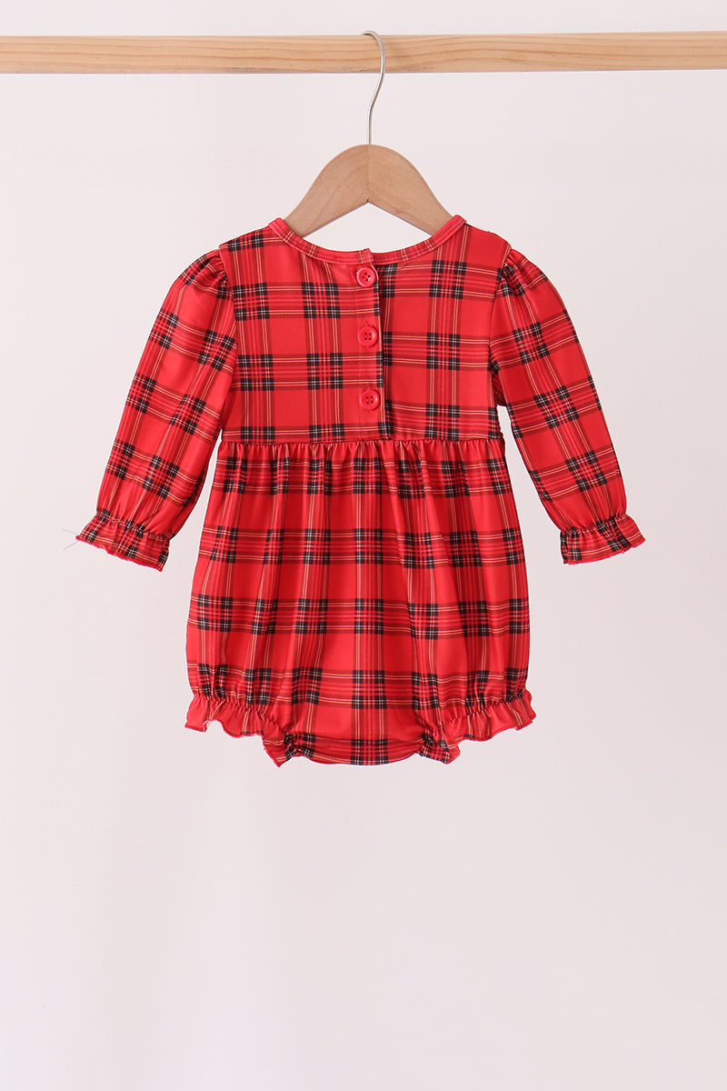 Red Plaid Bow Smocked Ruffe Bubble