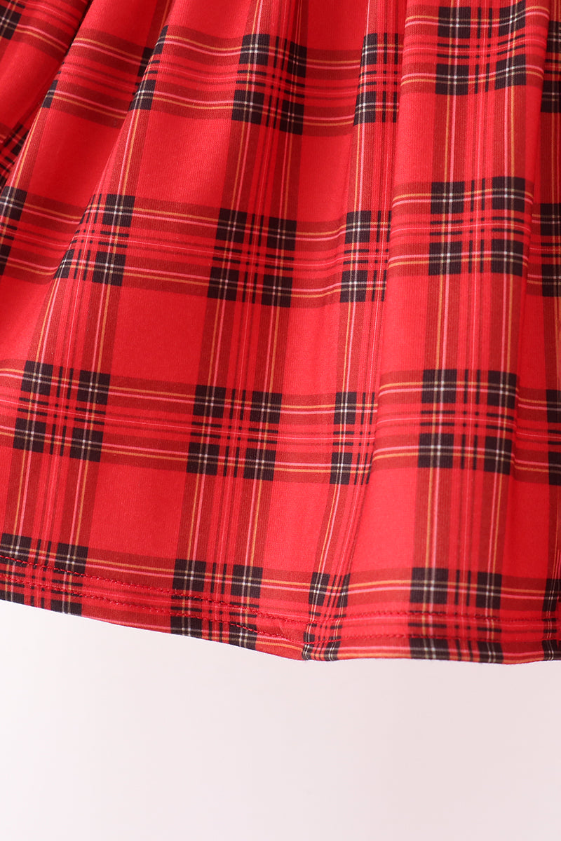 Red Plaid Bow Smocked Ruffle Pants Set