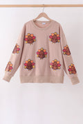 Khaki turkey sequin mom top