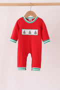 Red Christmas Tree Embroidery Romper