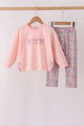 Pink Floral Bow Applique Pants Set