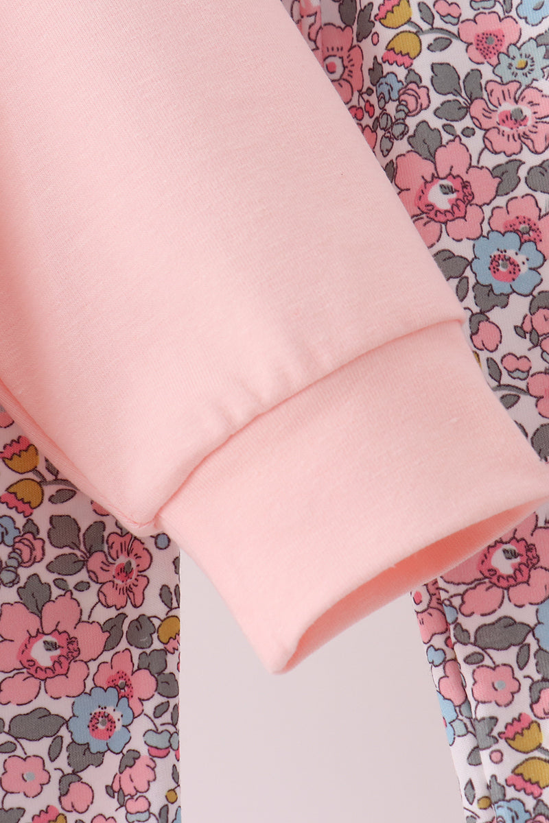 Pink Floral Bow Applique Pants Set