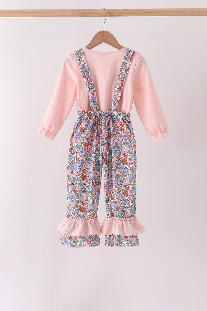 Pink Chicken Applique Jumpsuit Set