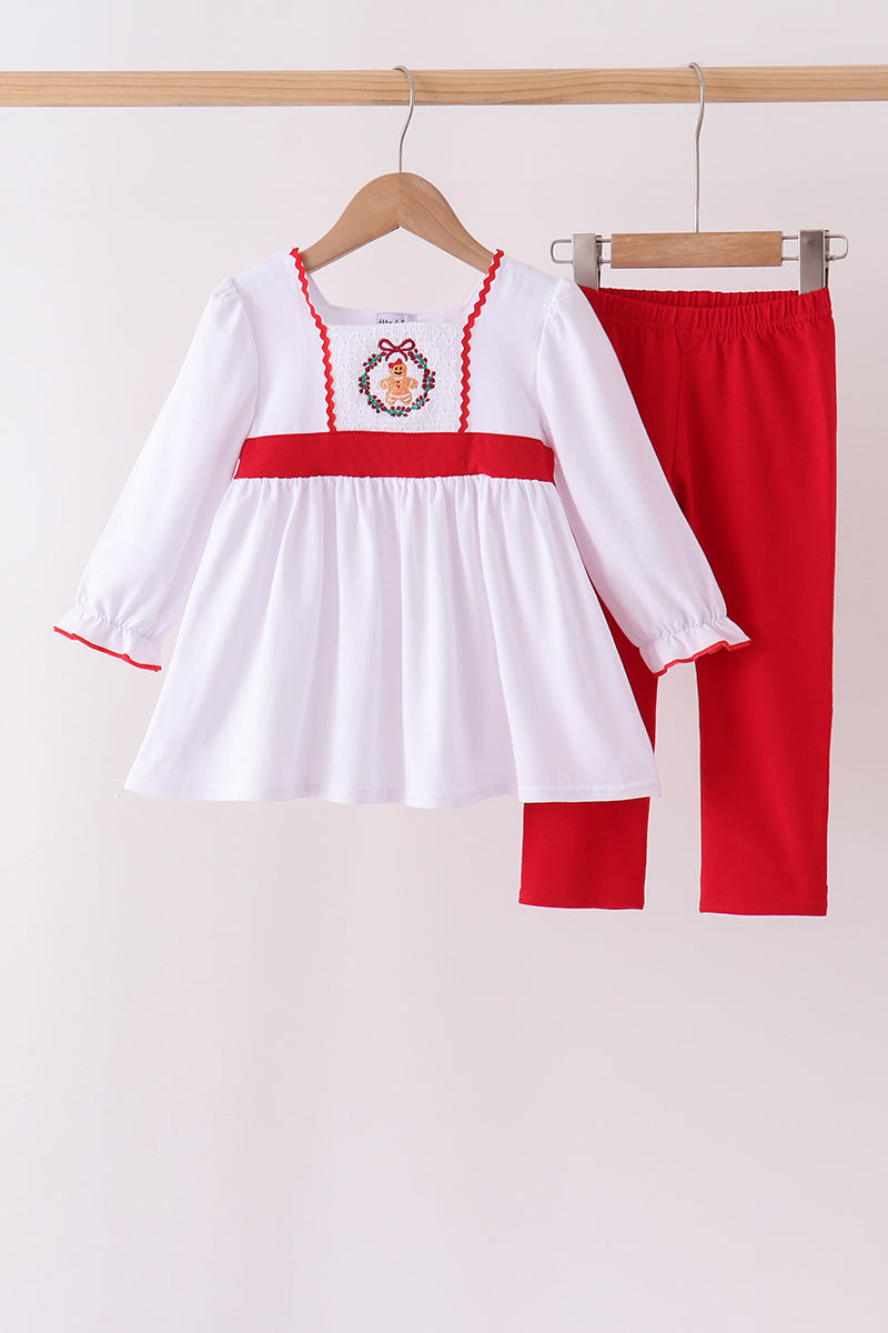 Red Gingerbread Smocked Pants Set