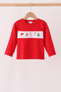 Red Holly Jolly Embroidery Top