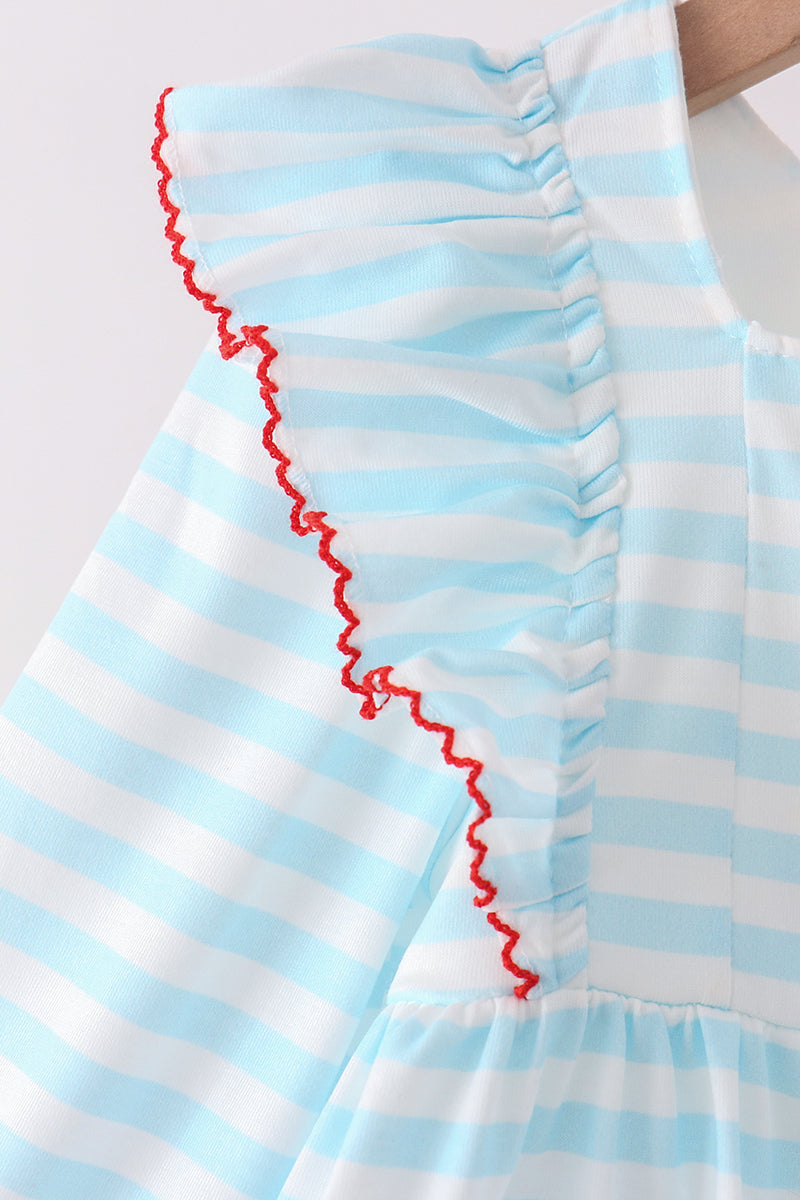 Blue Stripe Holly Jolly Ruffle Pants Set