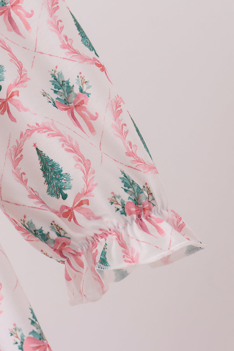 Pink Christmas Tree Embroidery Dress