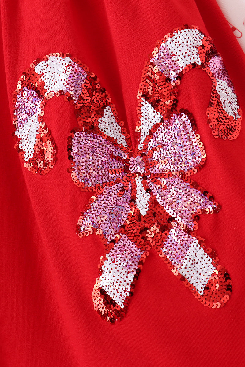 Red Candy Cane Sequin Ruffle Dress