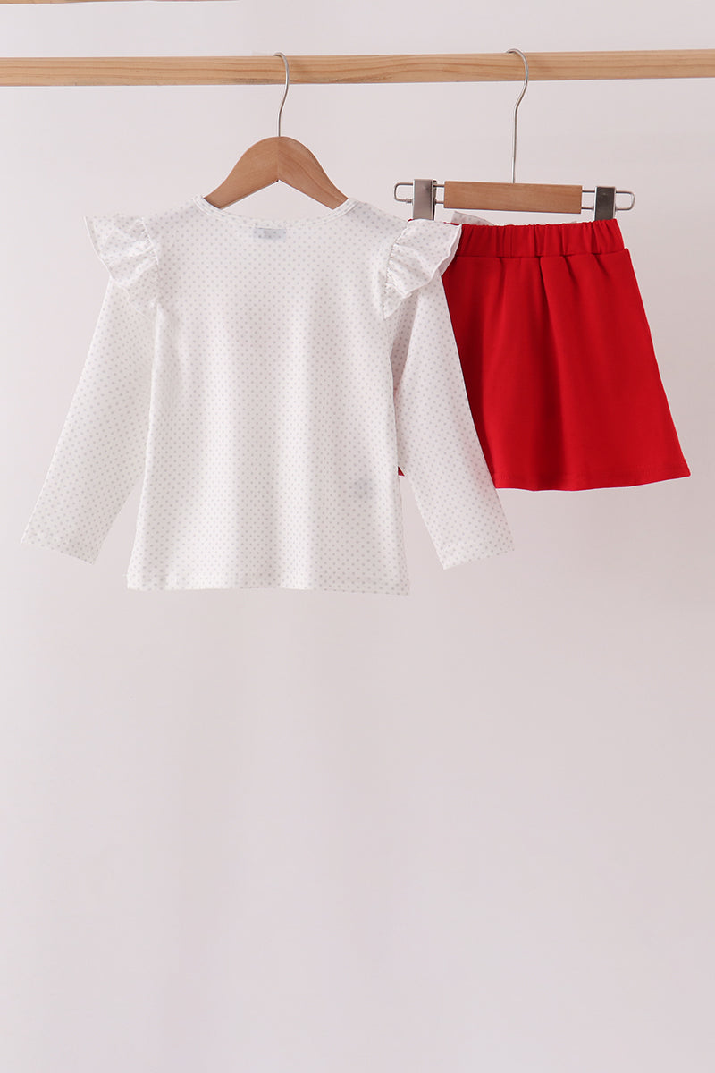 White Candy Cane Smocked polka dot Ruffle Skorts Set