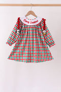 Red Character Embroidery Gingham Dress