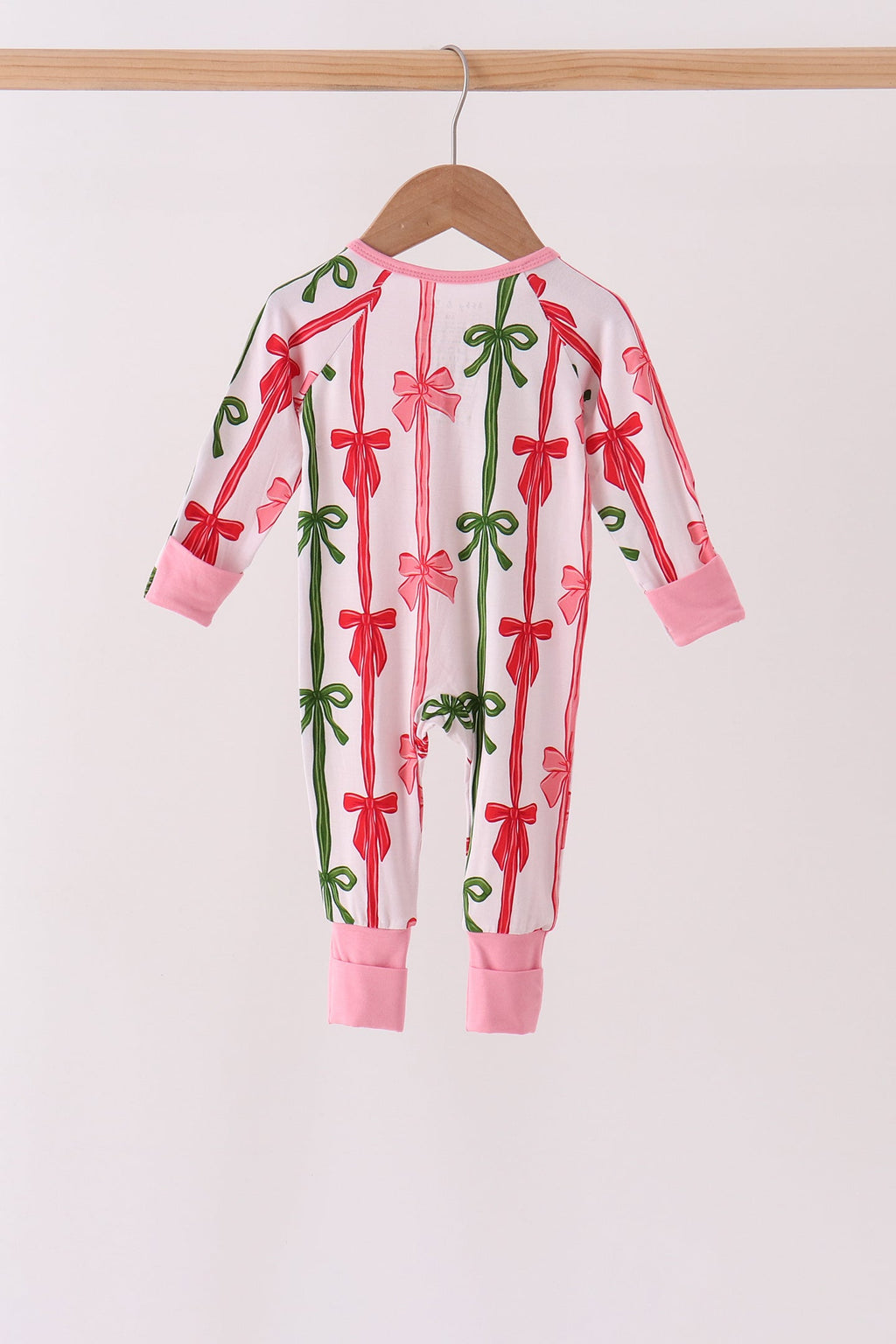 Pink Bow Zip Bamboo Romper