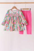 Pink Santa Smocked Pants Set