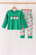 Green Santa French Knot Pants Set