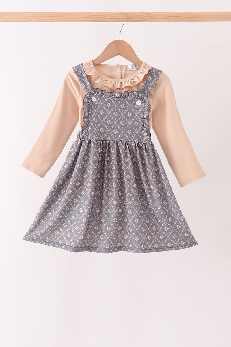 Khaki Floral Ruffle 2pc Set