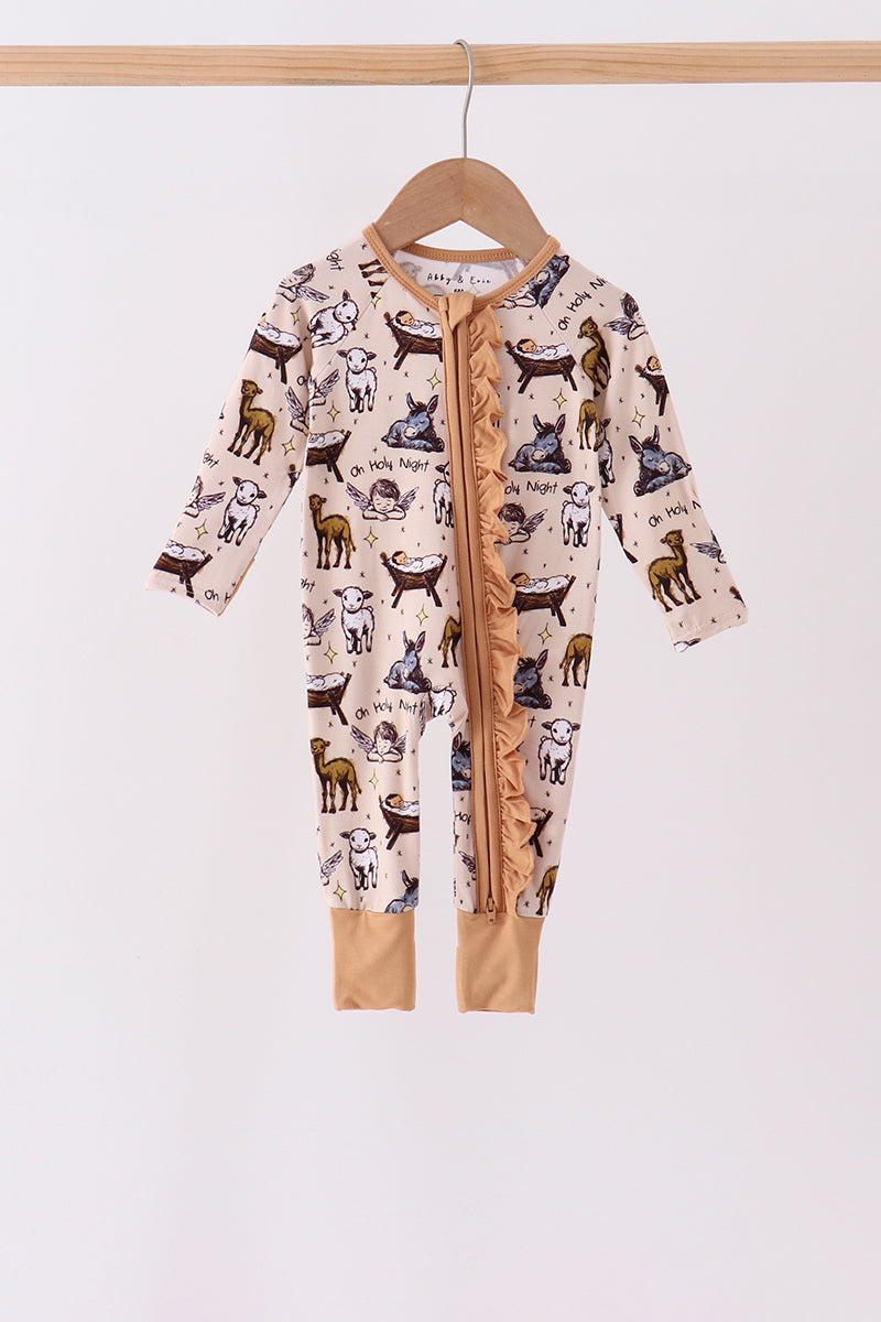 Oh Holy Night Ruffle Zip Bamboo Romper