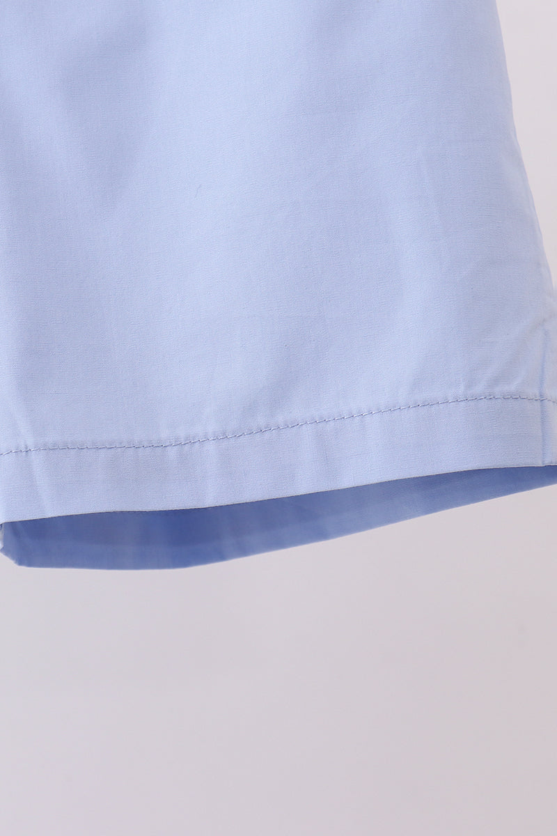Blue plaid peter pan collar shorts set