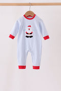 Blue stripe santa embroidery romper