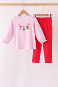 Pink christmas tree gingerbread embroidery pants set