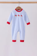 Blue stripe santa claus embroidery romper