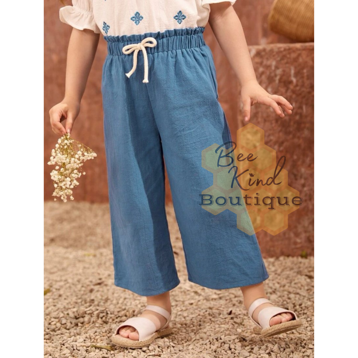 Toddler Blue Paperbag Drawstring Pants