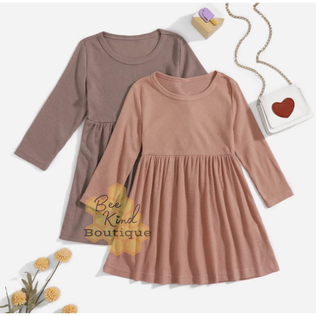 Toddler Waffle Knit Long Sleeved Smock Dress